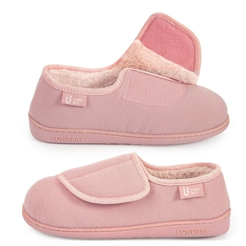 LongBay Women's Diabetic Adjustable Slippers Comfy Cozy Furry Memory Foam Sz 10
